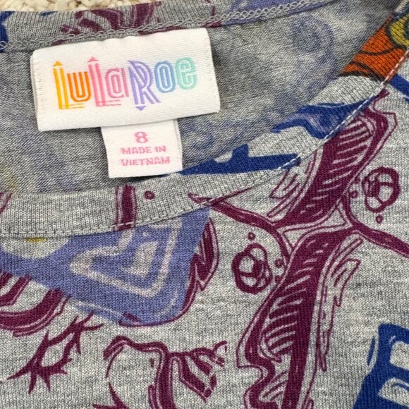 LuLaRoe Girls Mae Disney Princess Ariel Dress Size 8 Gray Short Sleeve - Picture 4 of 5